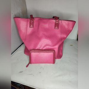 Vera Bradley Women Large Hot Pink Carryall  Tote Bag with matching Wallet Set